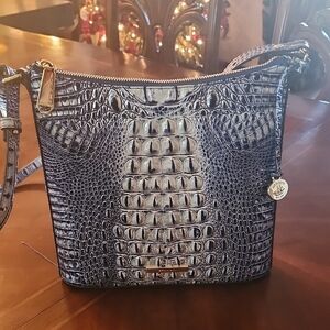 Brahmin Blue Crocodile Embossed Shoulder Bag